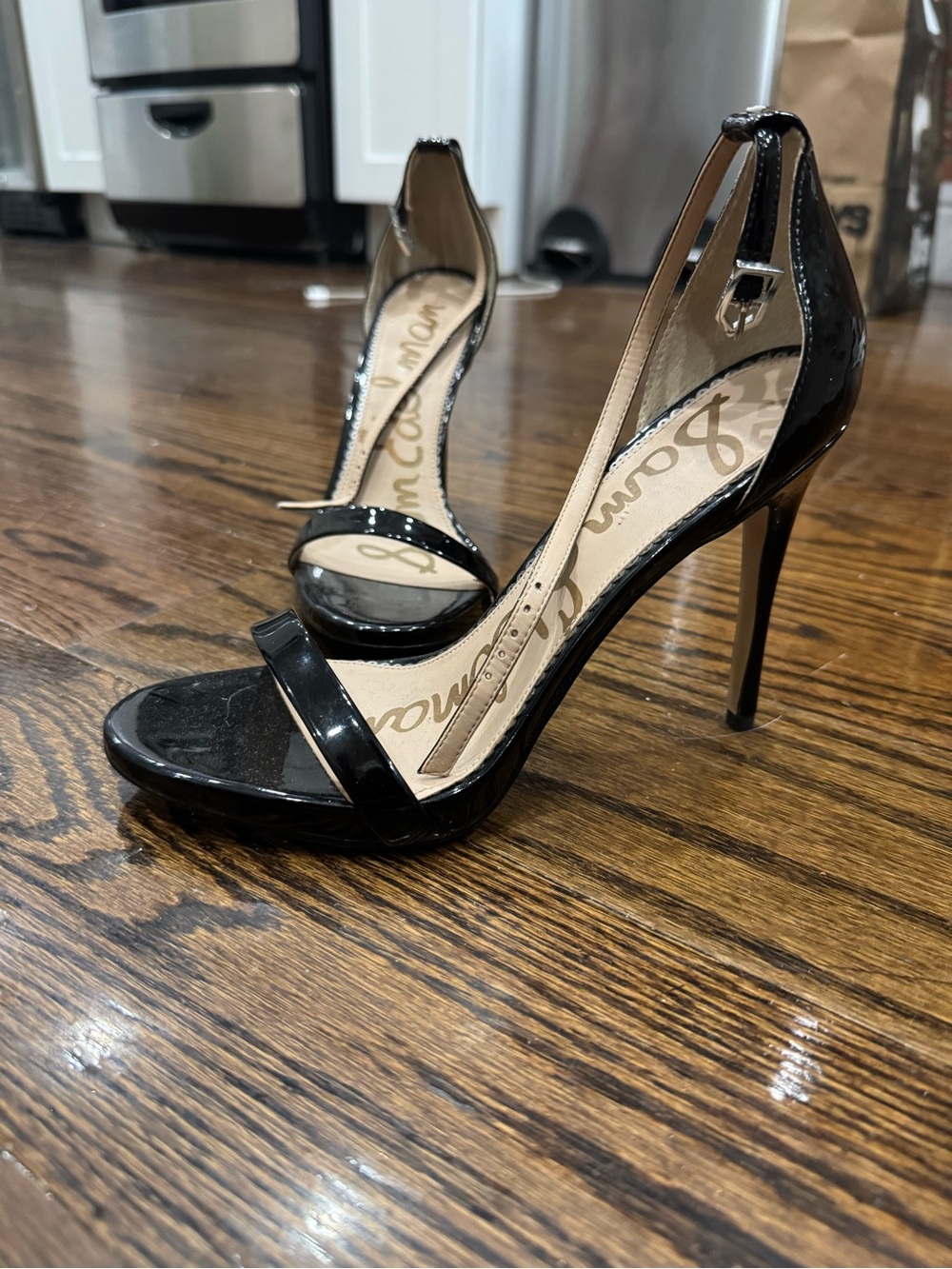 Sam Edelman Black Patent Leather Open-Toe Stiletto Sandals